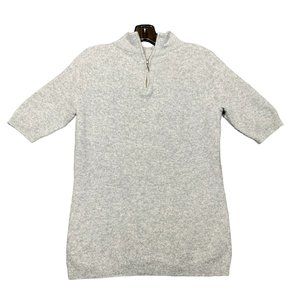 ADRIENNE VITTADINI Cashmere Womens LARGE Sweater Short Sleeve Gray Shirt Zip Up